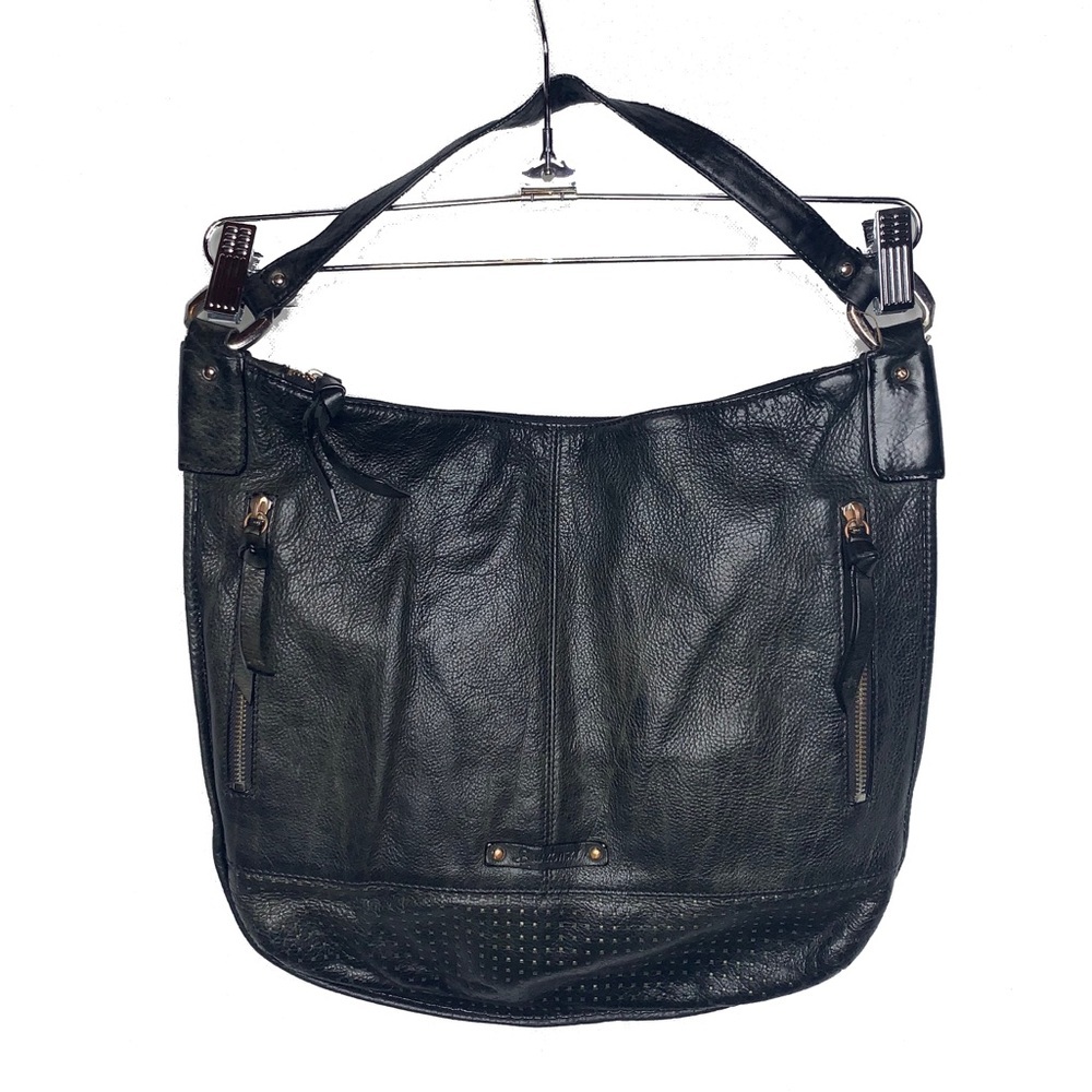 B. MAKOWSKY Black Leather Flat Hobo/Shoulder Bag